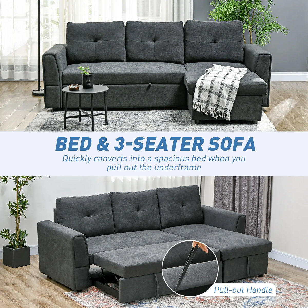 HOMCOM 3 Seater Sofa Bed with Storage - Dark Grey 839-191V70CG