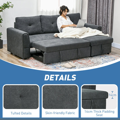 HOMCOM 3 Seater Sofa Bed with Storage - Dark Grey 839-191V70CG