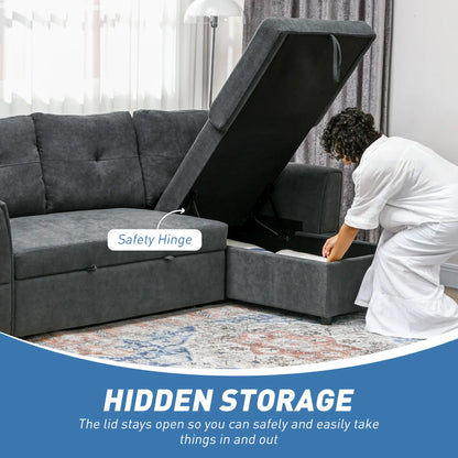 HOMCOM 3 Seater Sofa Bed with Storage - Dark Grey 839-191V70CG