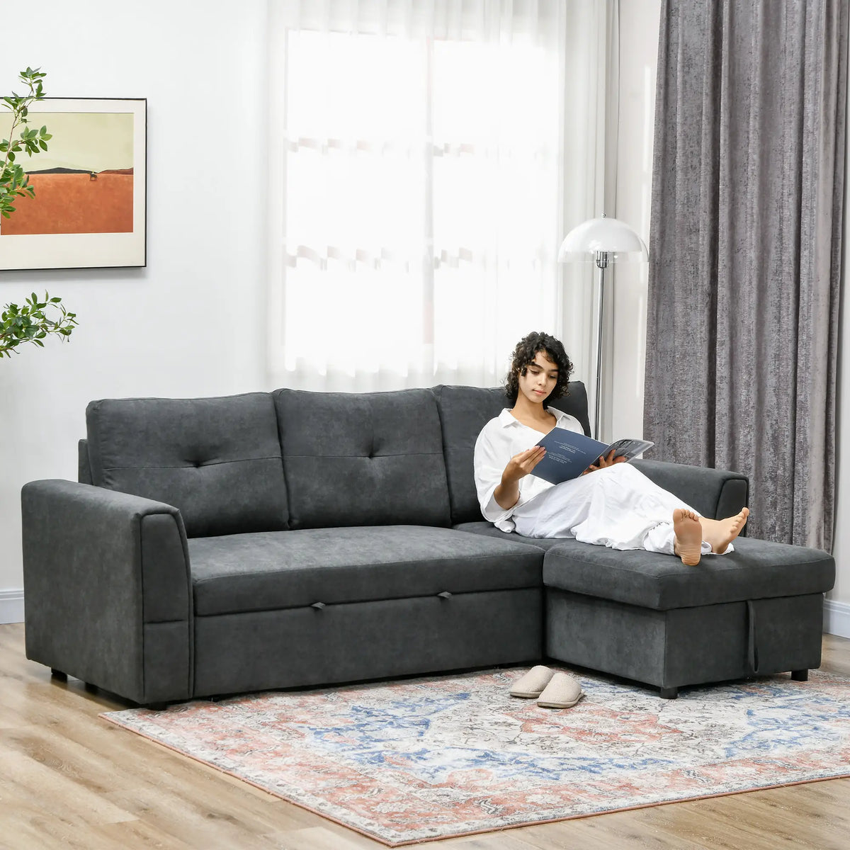 HOMCOM 3 Seater Sofa Bed with Storage - Dark Grey 839-191V70CG