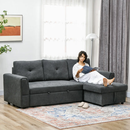 HOMCOM 3 Seater Sofa Bed with Storage - Dark Grey 839-191V70CG
