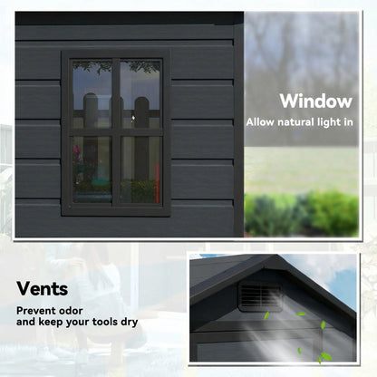 Outsunny 4 x 3ft Plastic Garden Shed with Floor, Lockable Door, Window & Vent – Dark Grey