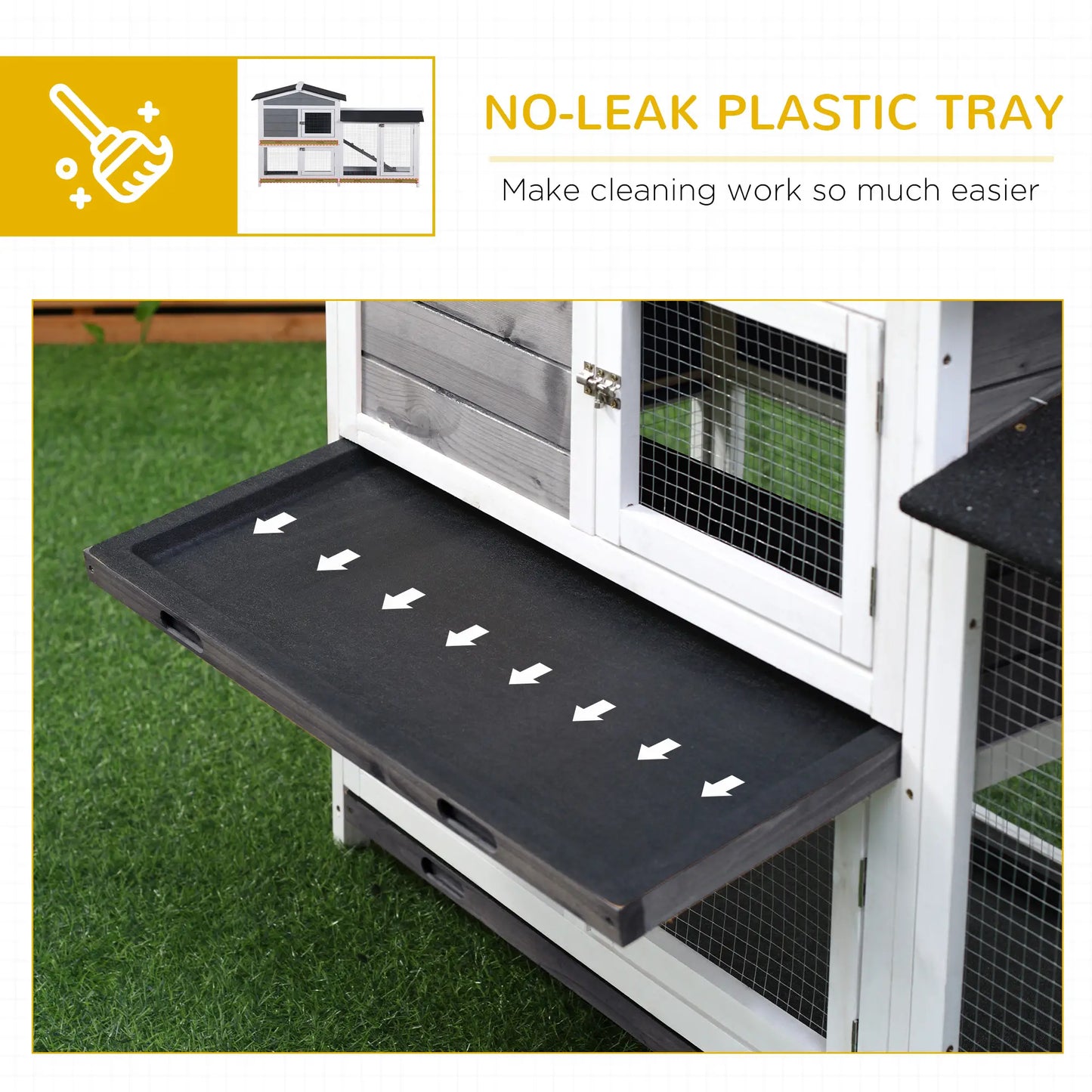 PawHut Wooden Two-Tier Rabbit Hutch with Ramp & Removable Trays – Grey
