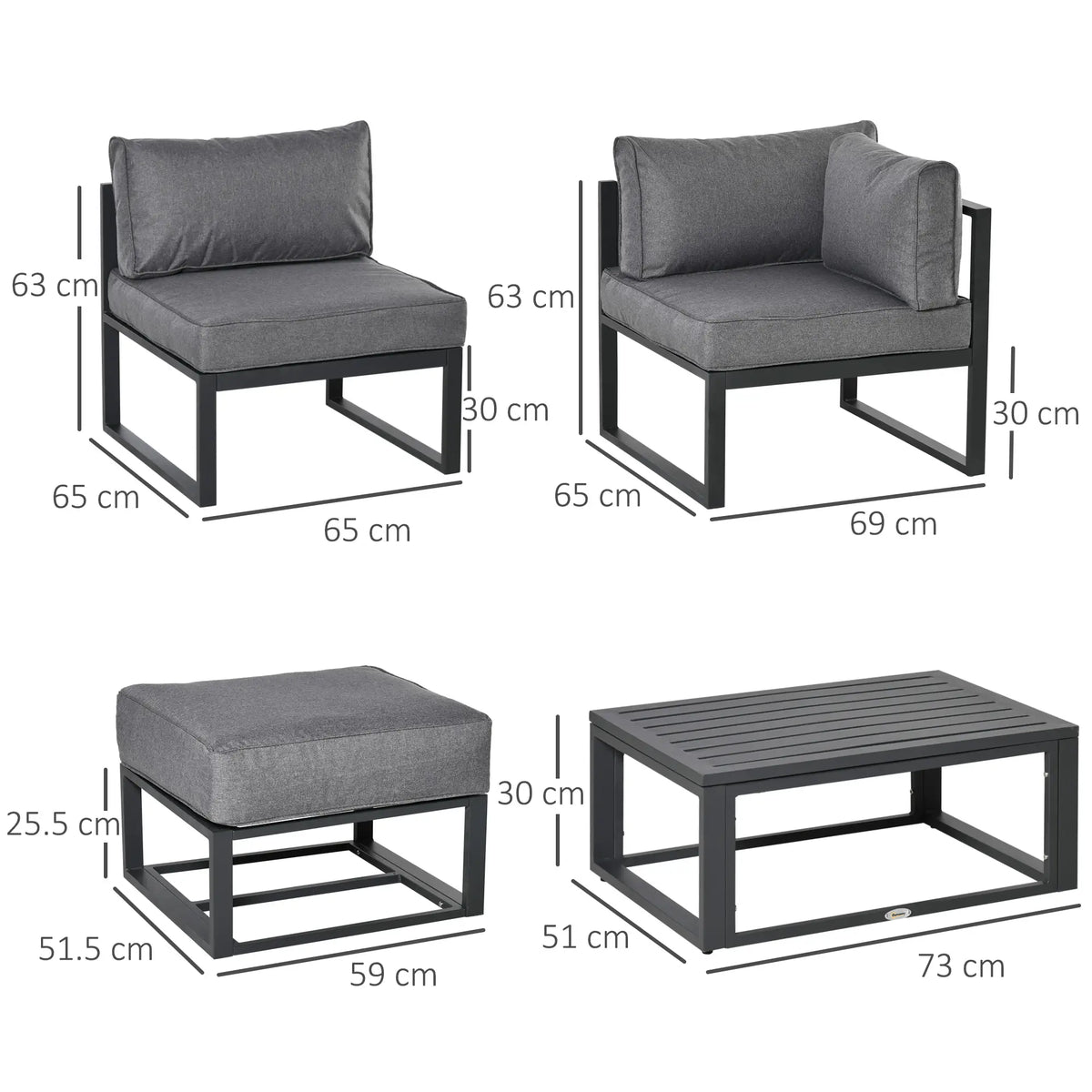Outsunny 6 Piece Outdoor Garden Sofa Set with Coffee Table – Grey
