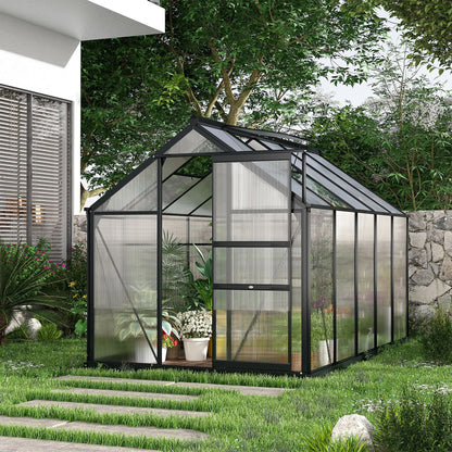 Outsunny 6 x 10 ft Polycarbonate Walk-In Greenhouse - Grey