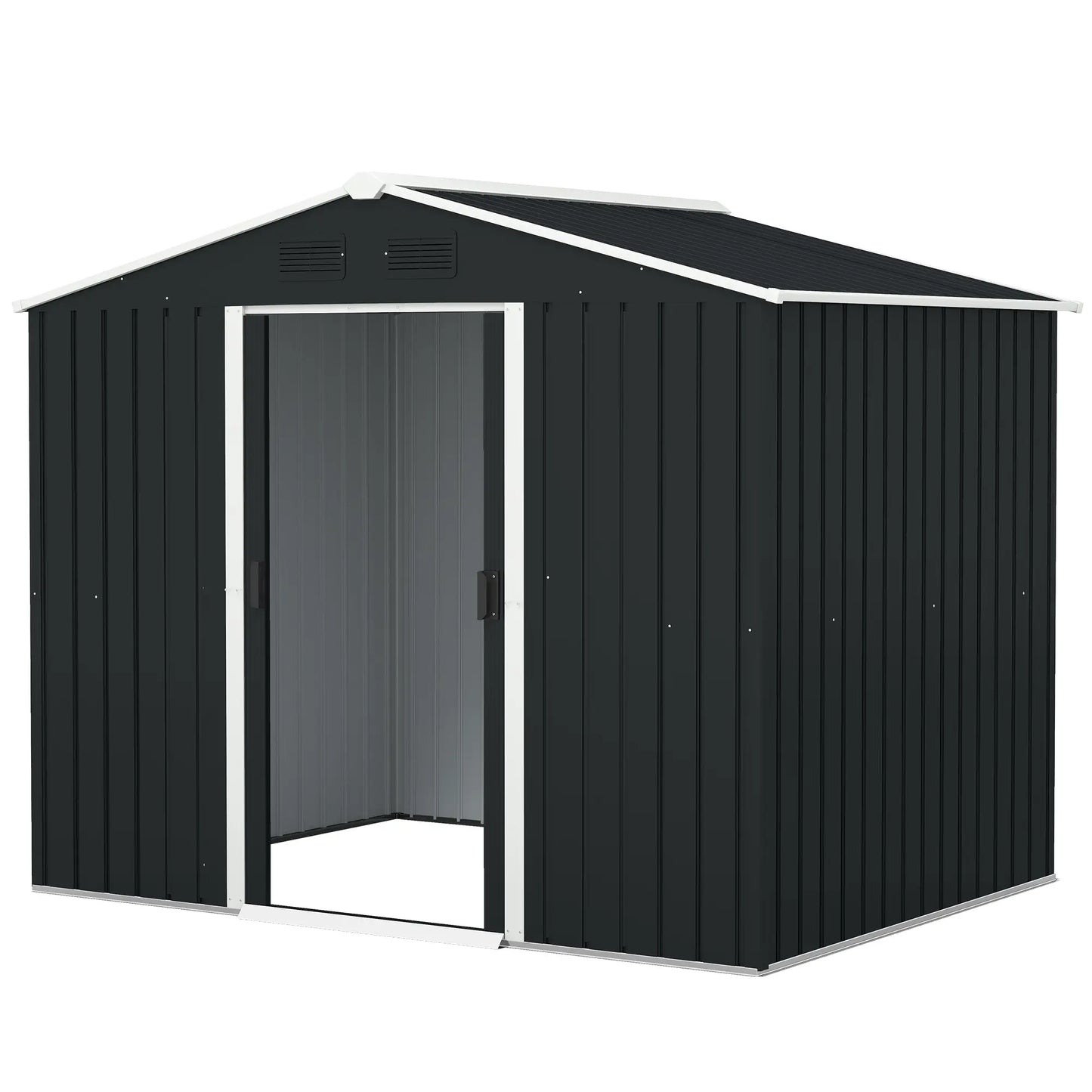 Outsunny 7.7 x 5.7ft Metal Garden Shed, Galvanised Outdoor Tool Storage House with Ventilation Slots and Sliding Doors, Grey