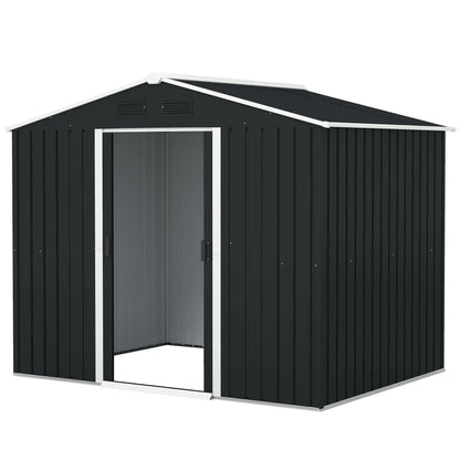 Outsunny 7.7 x 5.7ft Metal Garden Shed, Galvanised Outdoor Tool Storage House with Ventilation Slots and Sliding Doors, Grey