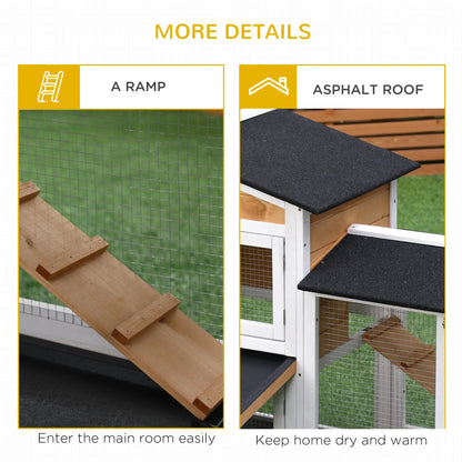 PawHut Two-Tier Wooden Rabbit Hutch with Run & Removable Trays – Yellow