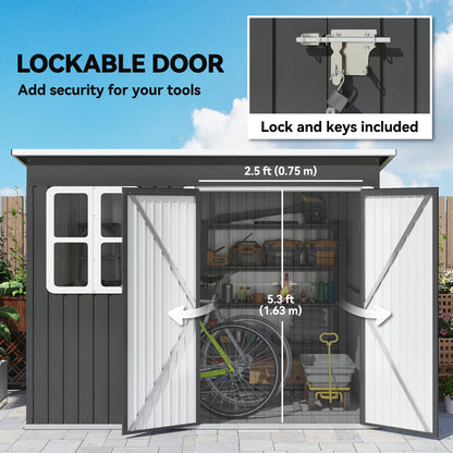 Outsunny 8.5 x 6ft Galvanised Steel Garden Storage Shed with Window & Lockable Doors, Dark Grey