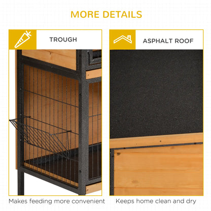 PawHut Outdoor Rabbit Hutch with Openable Roof, Feeding Troughs & No-Leak Tray – Light Yellow