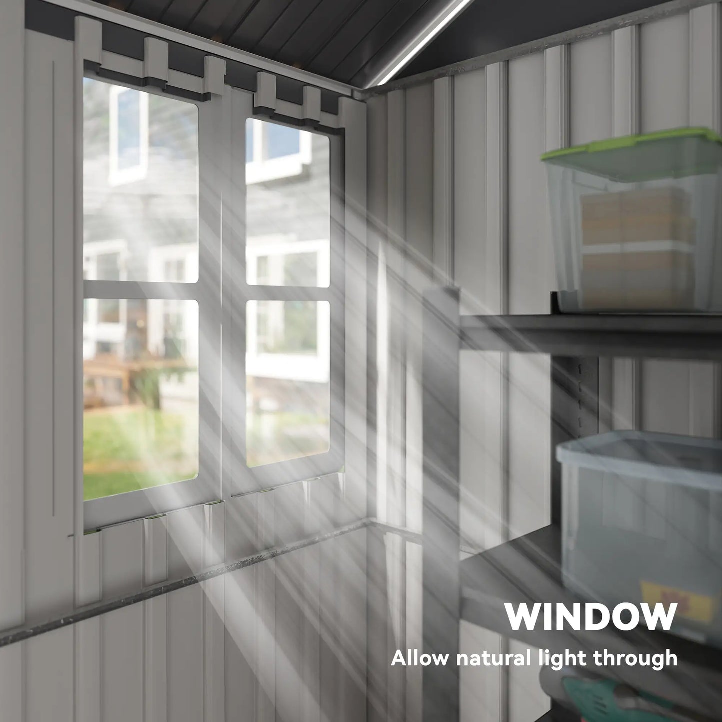 Outsunny 8 x 6ft Metal Garden Shed with Window, Air Vents & Double Doors, Grey