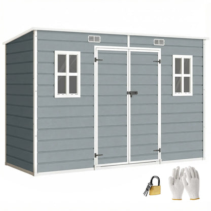 Outsunny 10 x 4 ft Resin Garden Shed, Outdoor Storage Shed with Floor, Windows, Lockable Doors and Vents, Grey
