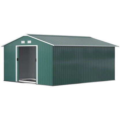 Outsunny 12.5ft Sliding Door Durable Steel Storage Shed with 4 Ventilation Outdoor, Green