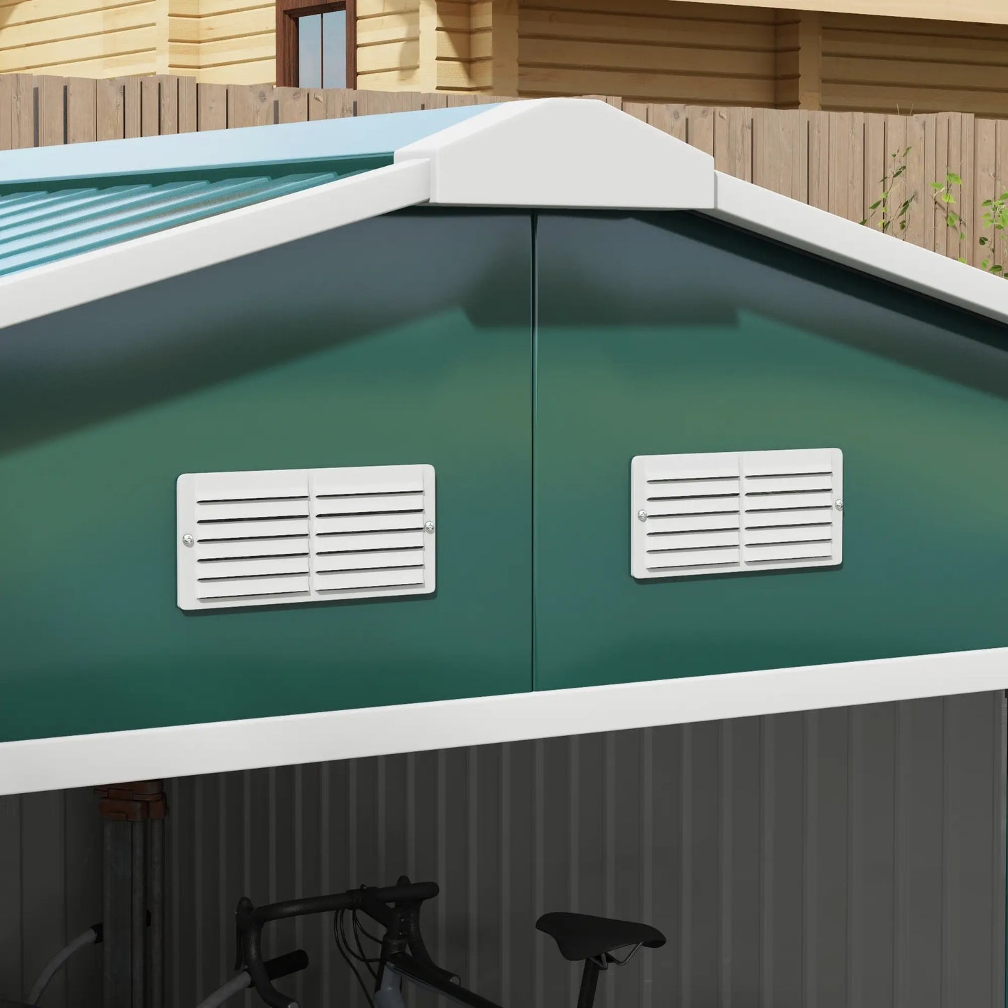Outsunny 12.5ft Sliding Door Durable Steel Storage Shed with 4 Ventilation Outdoor, Green