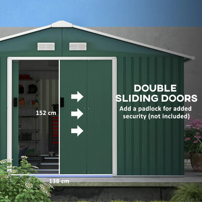 Outsunny 12.5ft Sliding Door Durable Steel Storage Shed with 4 Ventilation Outdoor, Green