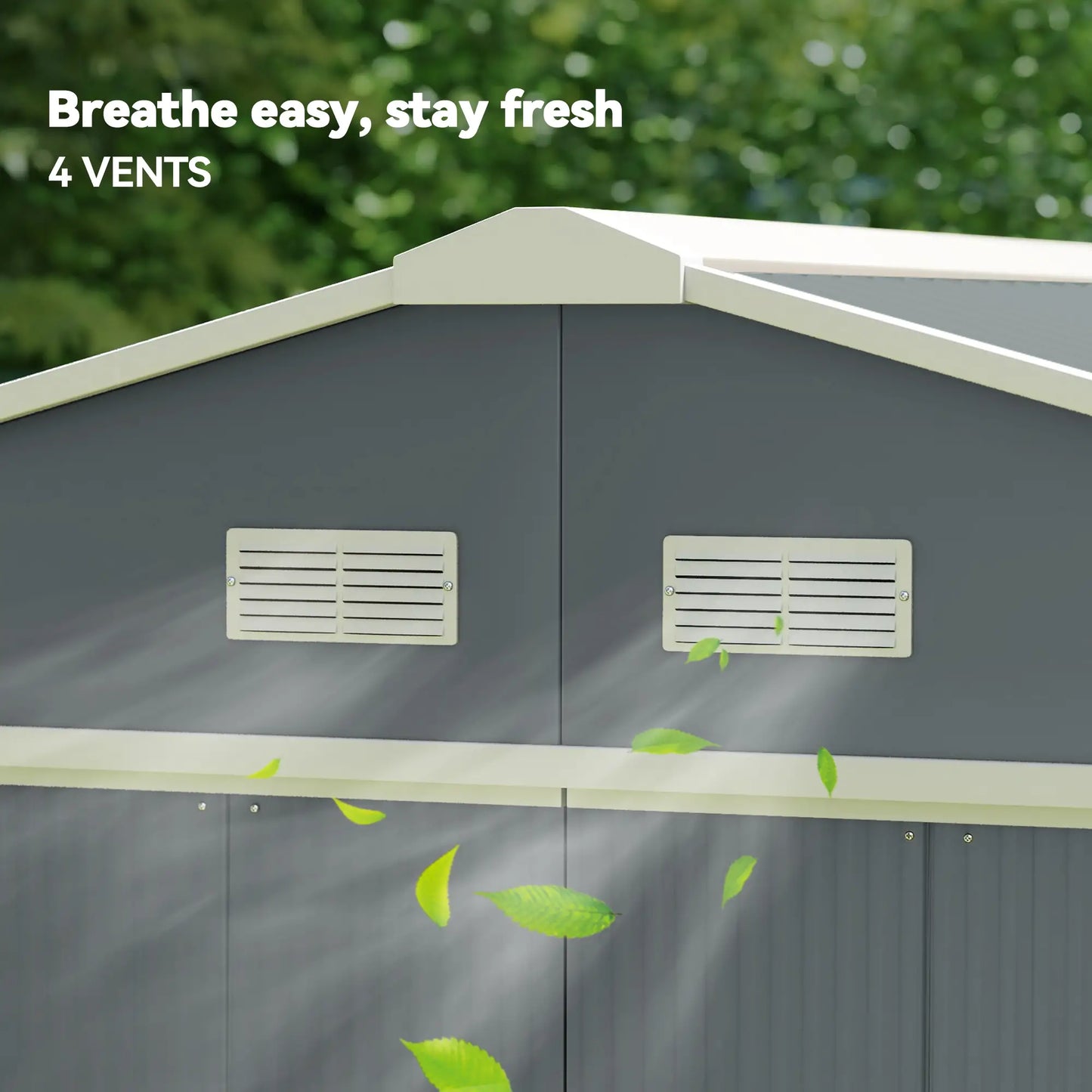 Outsunny 13 x 11ft Metal Garden Shed, Outdoor Storage Tool House with Ventilation Slots, Foundation Kit and Lockable Double Doors, Grey
