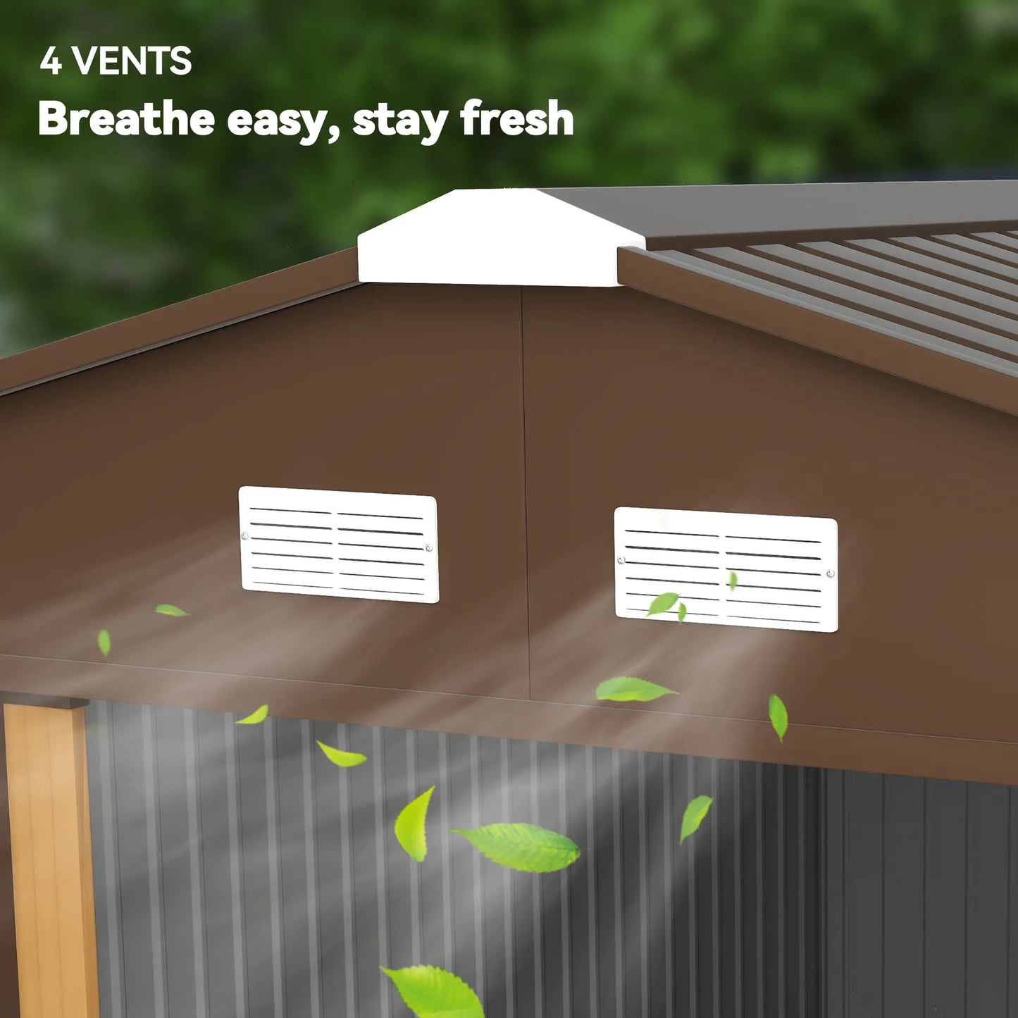 Outsunny 13 x 11ft Metal Garden Shed, Waterproof Outdoor Bike Storage Shed Galvanised with Vents, Foundation Kit, Apex Roof and Lockable Double Doors for Patio Lawn, Light Brown