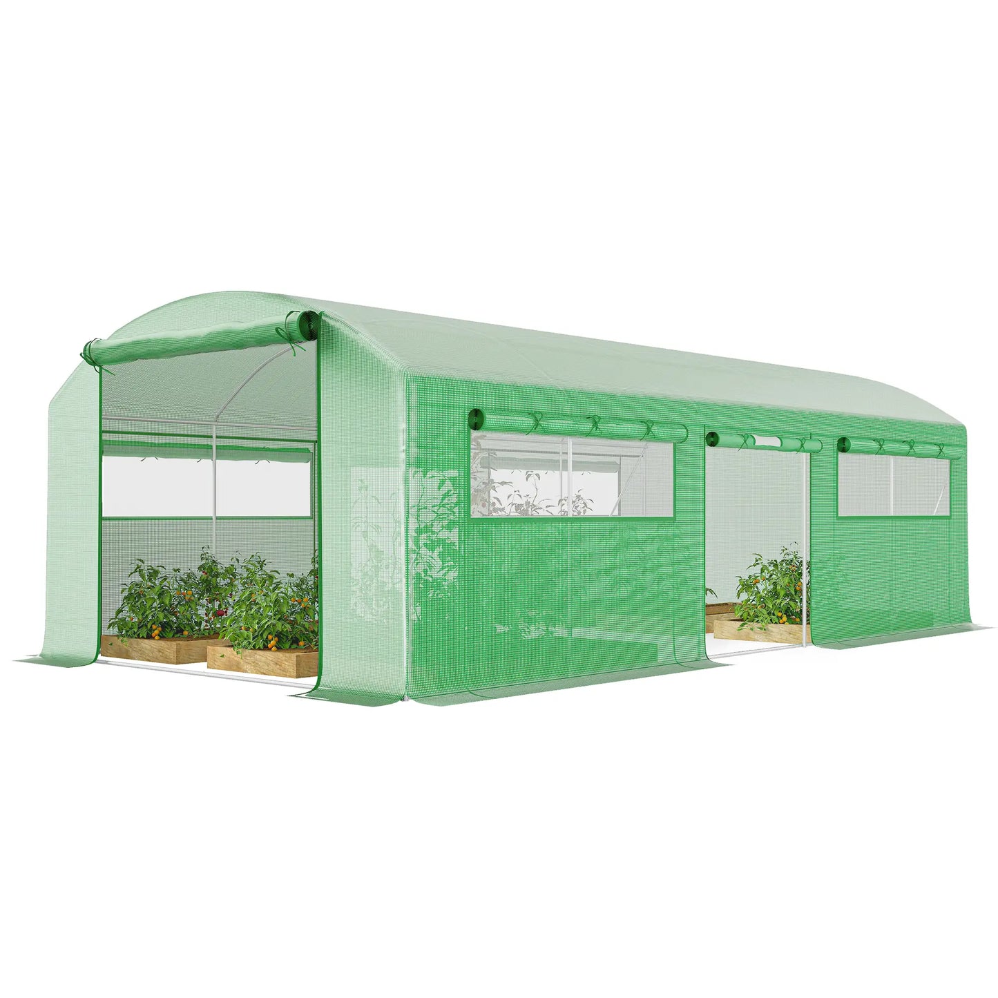 Outsunny 19 x 9.8ft Walk-In Polytunnel Greenhouse - Green