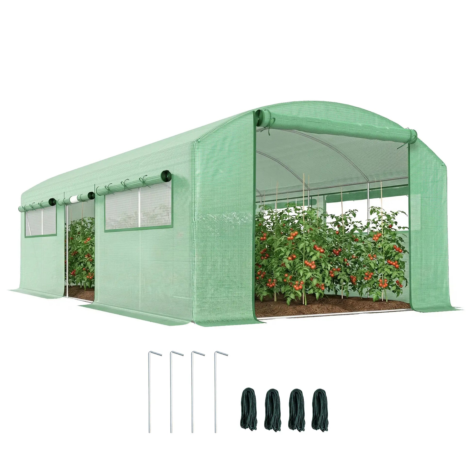 Outsunny 19 x 9.8ft Walk-In Polytunnel Greenhouse - Green