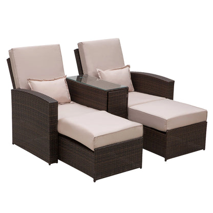 Outsunny 2-Seater Rattan Sofa Lounger Set-Brown