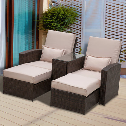 Outsunny 2-Seater Rattan Sofa Lounger Set-Brown