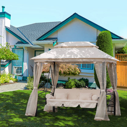 Outsunny 2-in-1 Convertible Gazebo Swing Chair Bed W/Netting, 245Lx165Wx243H cm-Beige/Black