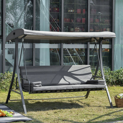 Outsunny 2-in-1 Patio 3 Seater Swing Chair Hammock w/ Cushion Adjustable Canopy Garden