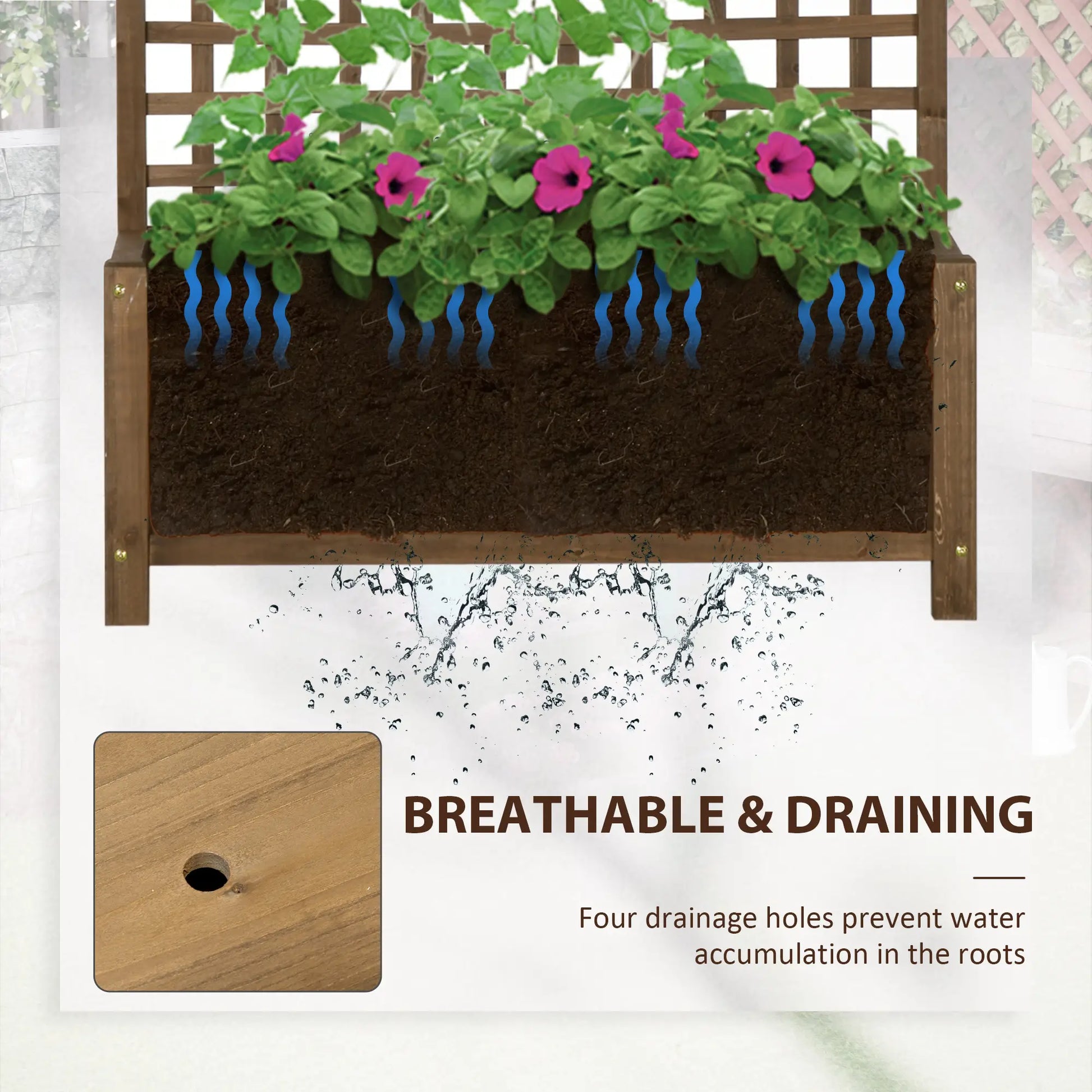 Outsunny 2 Pack Raised Garden Beds with Trellis & Drainage Holes, Wooden Planters