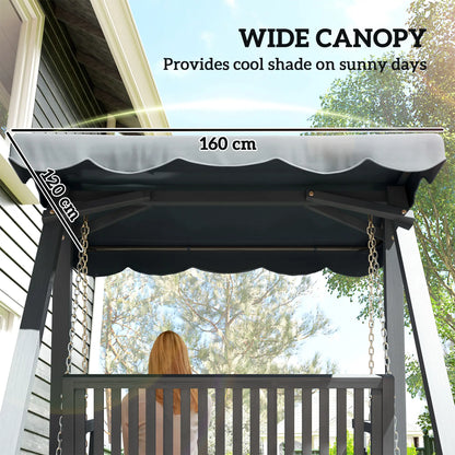 Outsunny 2 Seater Garden Swing Seat with Canopy, Wooden Swing Chair, Outdoor Hammock Bench for Balcony Patio Porch, Grey