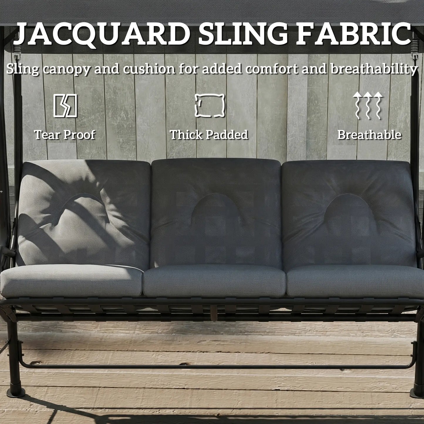 Outsunny 3-Seater Garden Swing Seat, Outdoor Swing Chair with Adjustable Waterproof Canopy, Light Grey