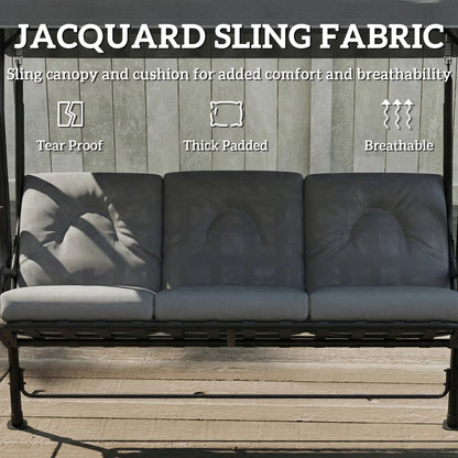 Outsunny 3-Seater Garden Swing Seat, Outdoor Swing Chair with Adjustable Waterproof Canopy, Light Grey
