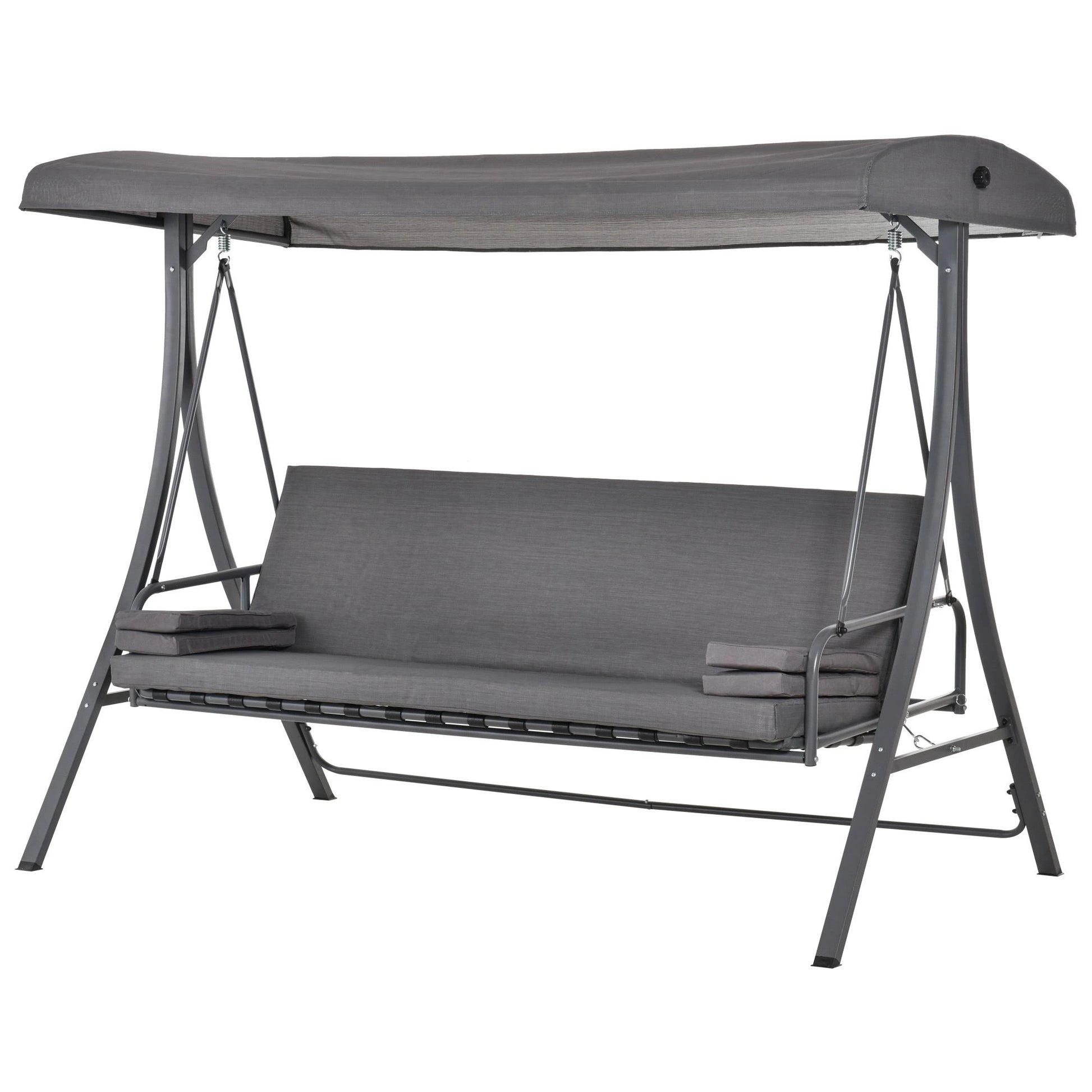Outsunny 3-Seater Garden Swing Seat, Outdoor Swing Chair with Adjustable Waterproof Canopy, Light Grey