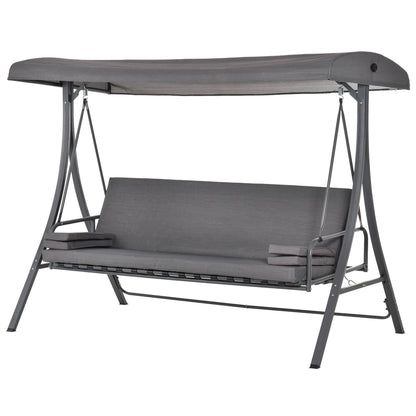 Outsunny 3-Seater Garden Swing Seat, Outdoor Swing Chair with Adjustable Waterproof Canopy, Light Grey