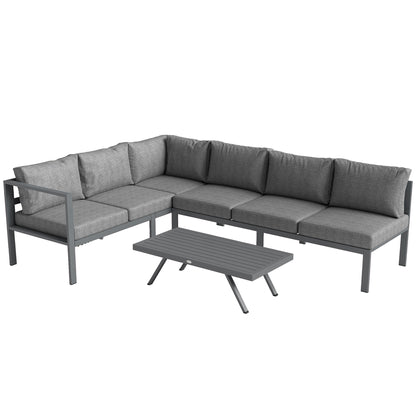 Outsunny 3 Pieces Garden Furniture Set, Aluminium Corner Lounge Set with Adjustable Backrest and Coffee Table