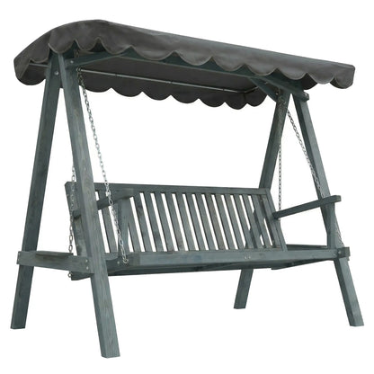 Outsunny 3 Seater Garden Swing Seat with Canopy, Wooden Swing Chair, Outdoor Hammock Bench for Balcony Patio Porch, Grey