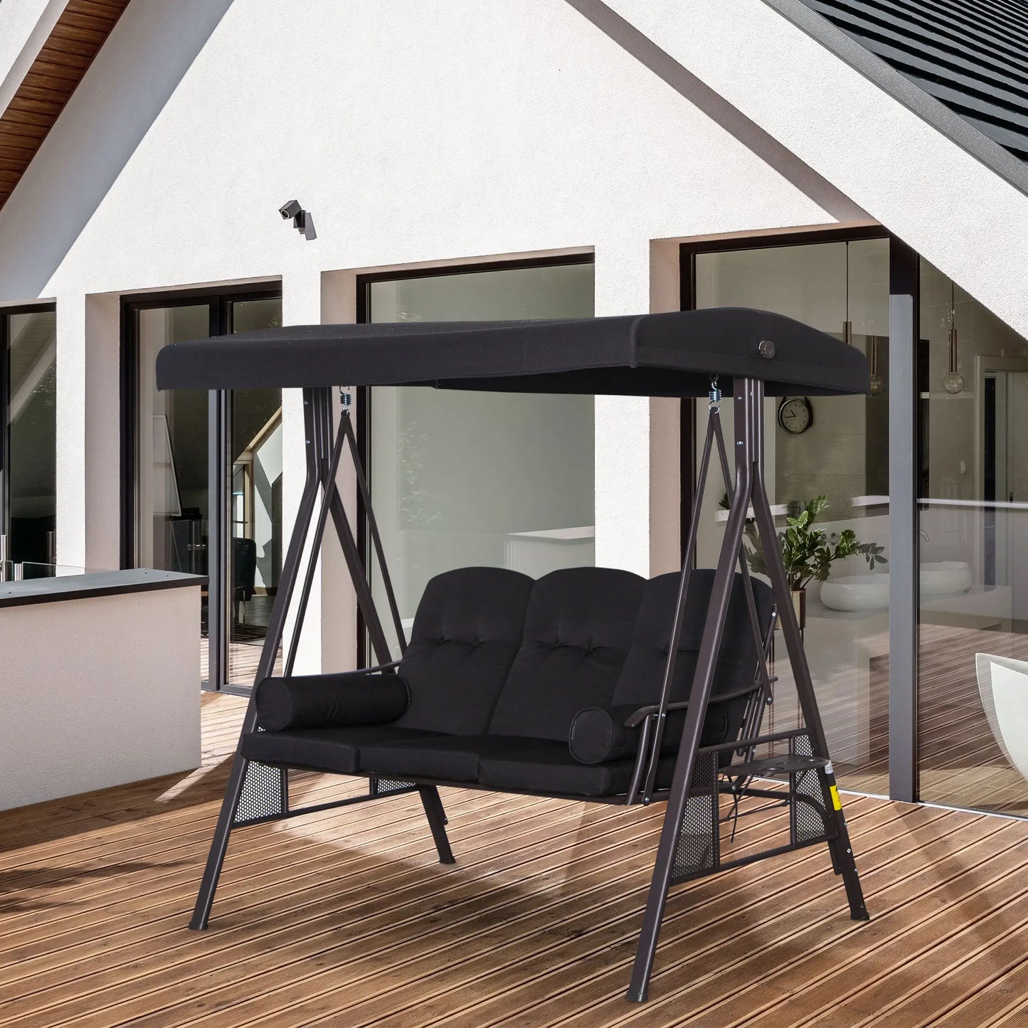 Outsunny 3 Seater Swing Chair Hammock Chair with Adjustable Canopy, Black