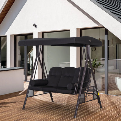 Outsunny 3 Seater Swing Chair Hammock Chair with Adjustable Canopy, Black
