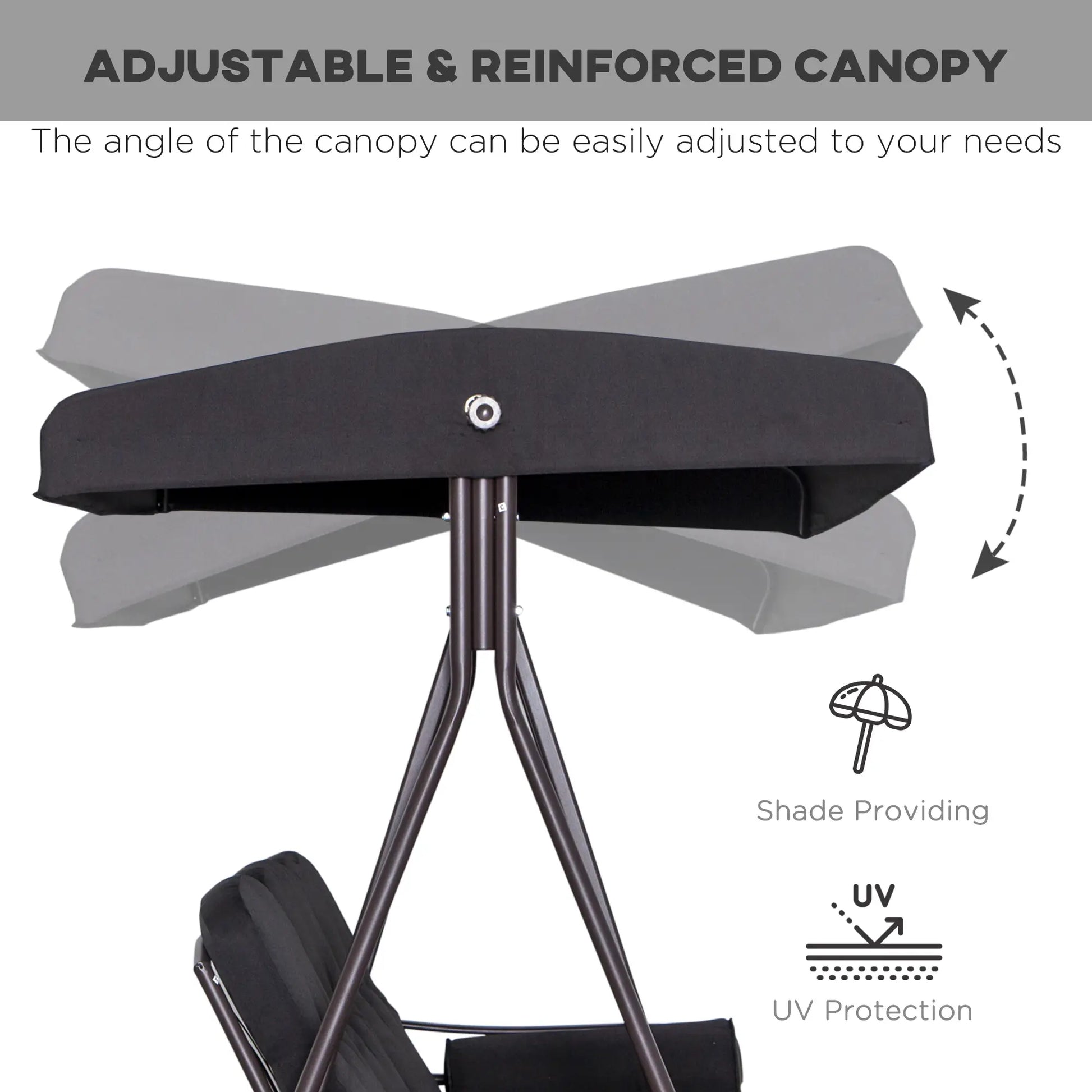 Outsunny 3 Seater Swing Chair Hammock Chair with Adjustable Canopy, Black