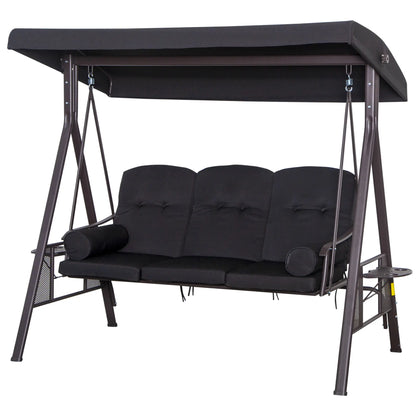 Outsunny 3 Seater Swing Chair Hammock Chair with Adjustable Canopy, Black