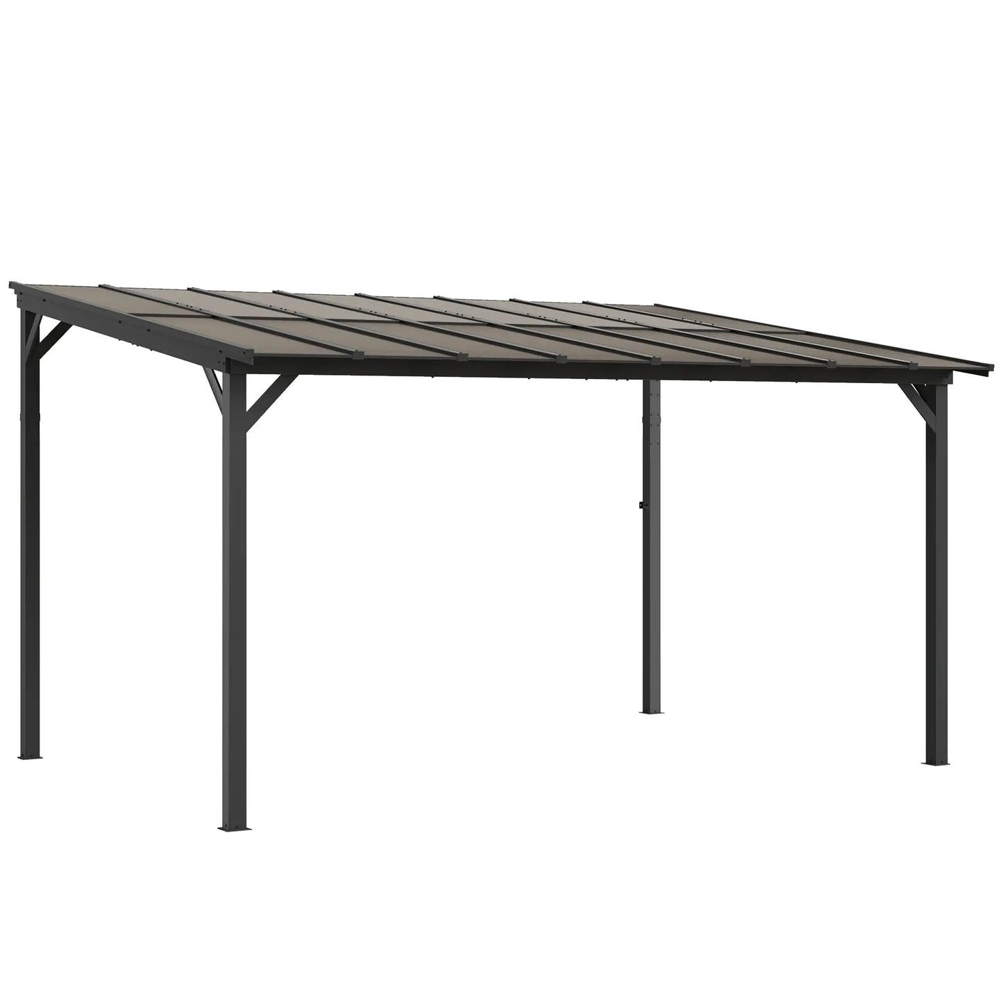 Outsunny 3 x 4.3m Lean-To Pergola with Waterproof Polycarbonate Roof - Dark Grey