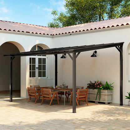Outsunny 3 x 4.3m Lean-To Pergola with Waterproof Polycarbonate Roof - Dark Grey