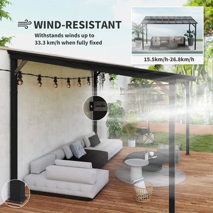 Outsunny 3 x 4.3m Lean-To Pergola with Waterproof Polycarbonate Roof - Dark Grey
