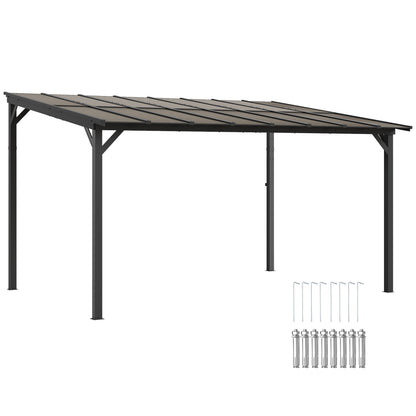Outsunny 3 x 4.3m Lean-To Pergola with Waterproof Polycarbonate Roof - Dark Grey