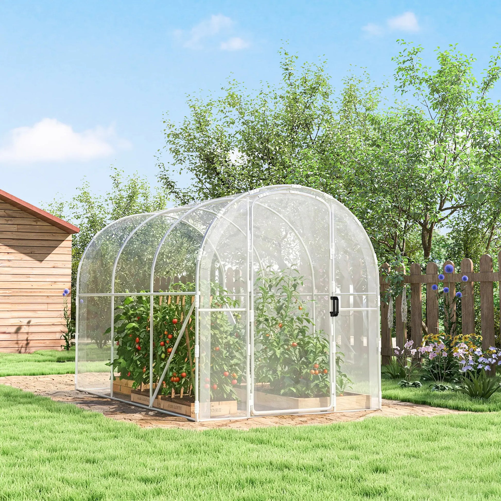 Outsunny 3x2m Walk-In Polytunnel Greenhouse with PE Cover & Steel Frame, Clear