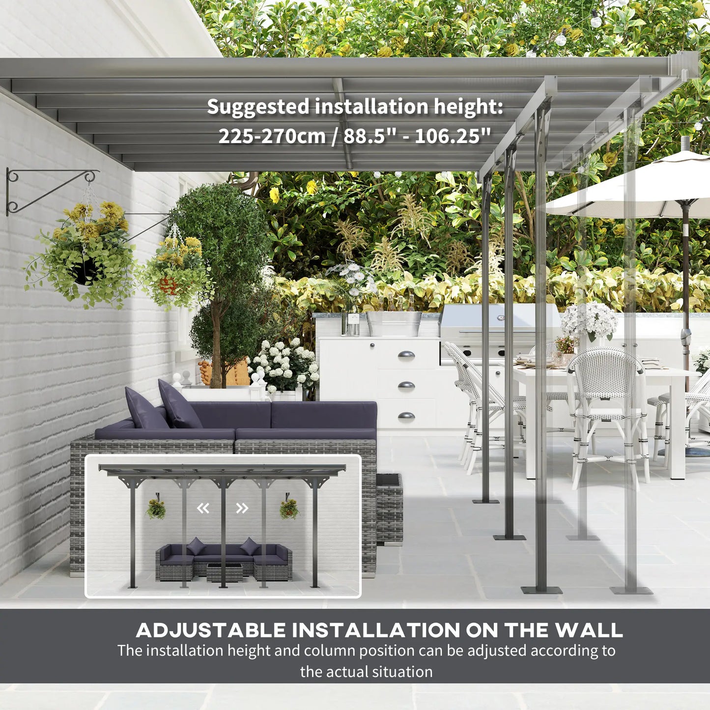 Outsunny 4.35 x 3m Outdoor Patio Gazebo Pergola with Retractable Canopy - Grey