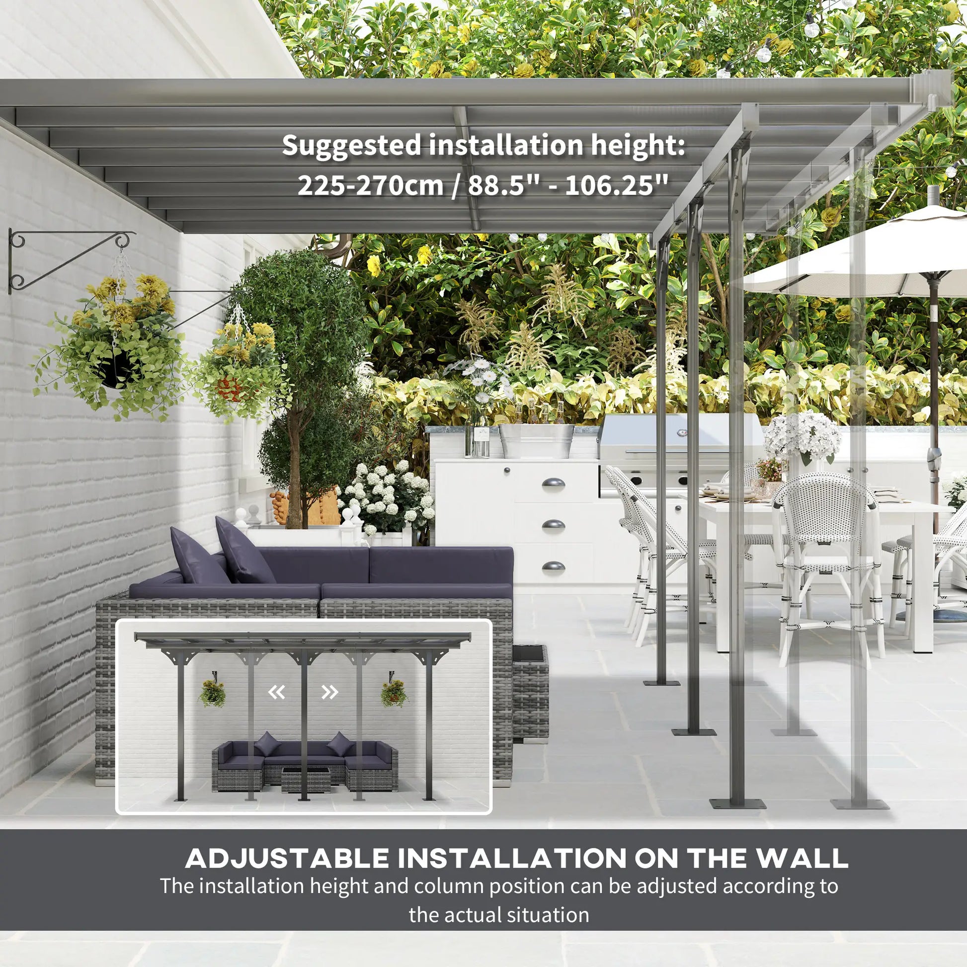Outsunny 4.35 x 3m Outdoor Patio Gazebo Pergola with Retractable Canopy - Grey