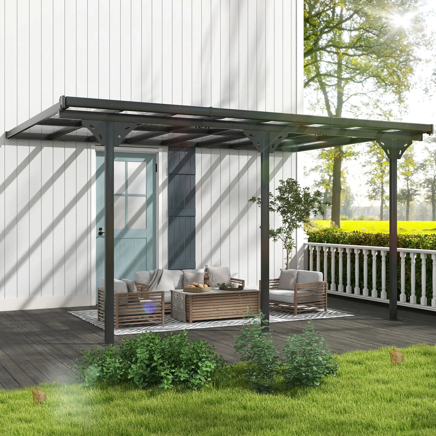 Outsunny 4.35 x 3m Outdoor Patio Gazebo Pergola with Retractable Canopy - Grey