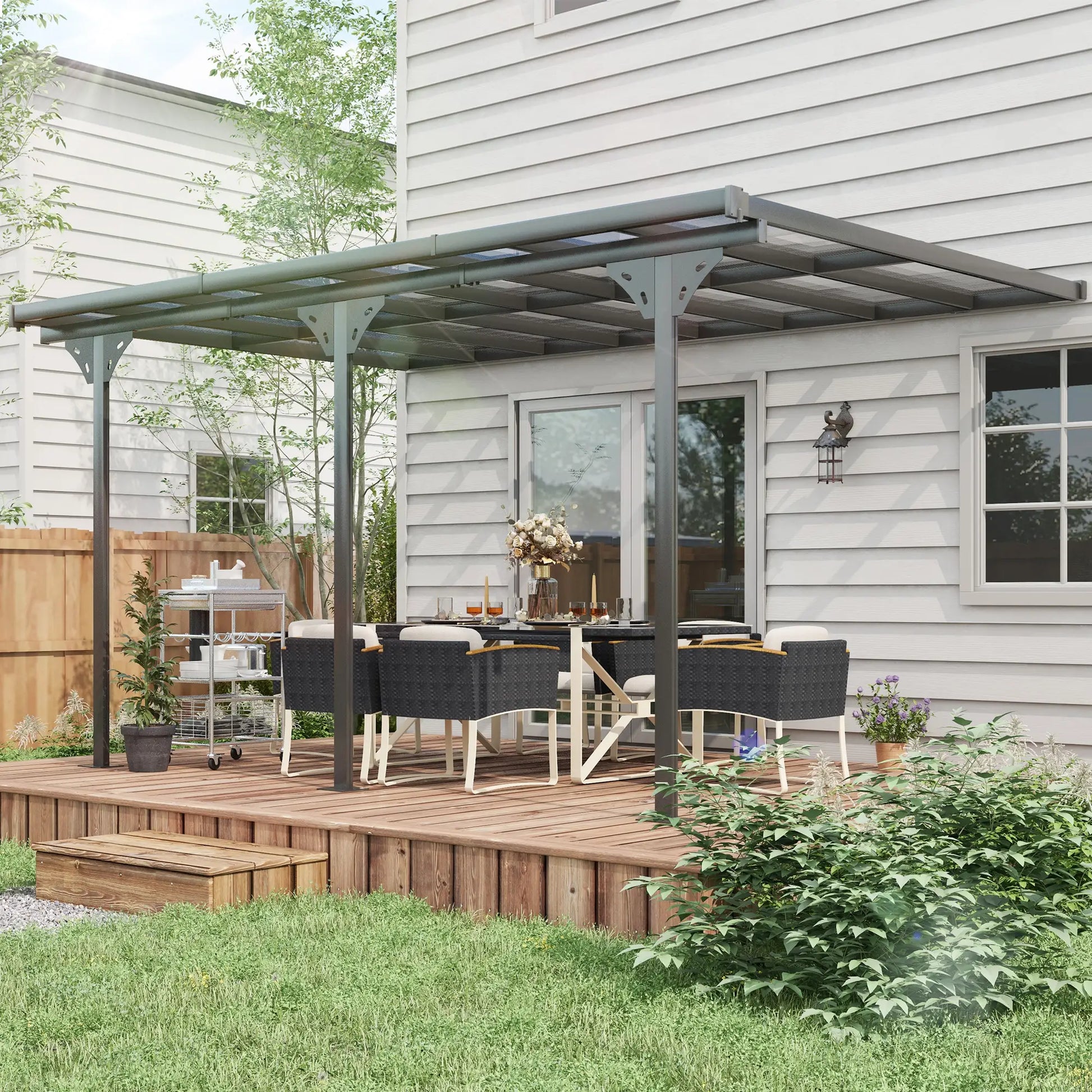 Outsunny 4.35 x 3m Outdoor Patio Gazebo Pergola with Retractable Canopy - Grey