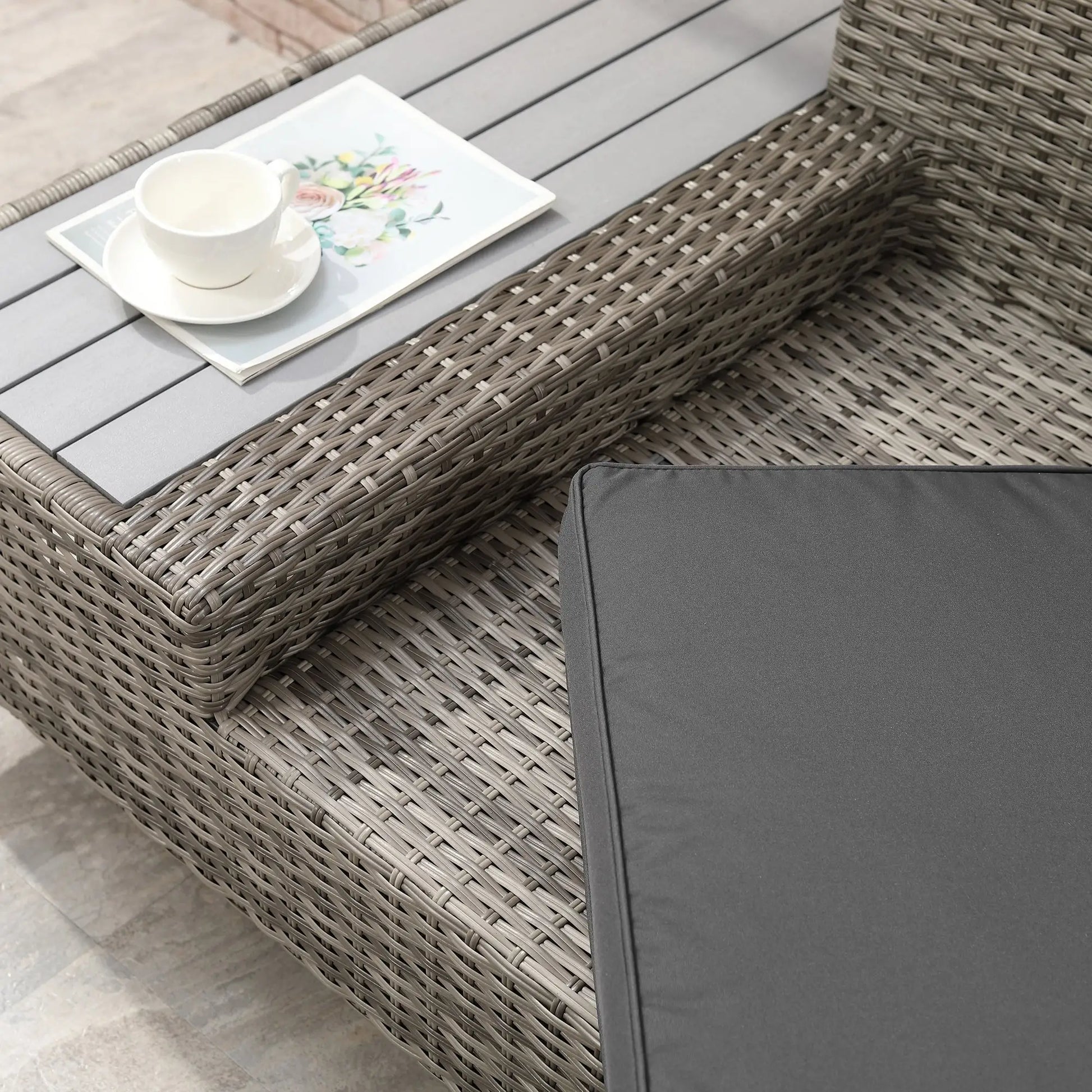 Outsunny 4 PCs Rattan Garden Furniture Outdoor Sectional Corner Sofa and Coffee Table Set  Conservatory Wicker Weave Furniture with Armrest and Cushions - Light Grey