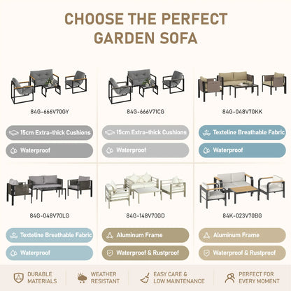 Outsunny 4 Piece Aluminium Garden Furniture Set with Olefin Cushions – Beige